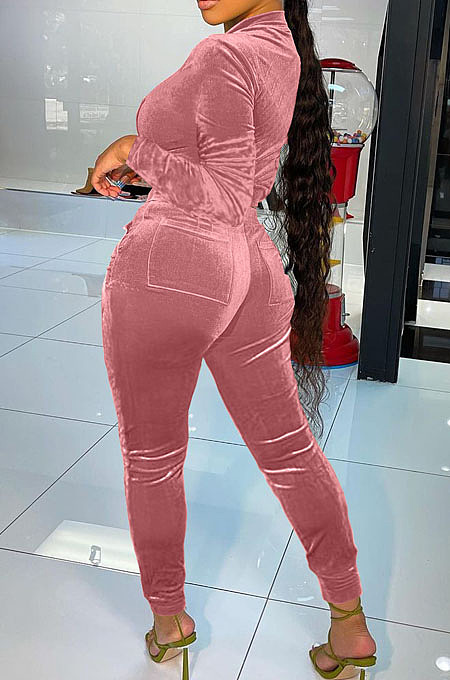 Khaki Wholesale Velvet Long Sleeve With Pocket Zip Coat Pencil Pants Sport Sets LML268-1