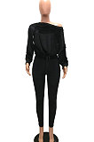 Blue Women Long Sleeve Round Collar Korea Velvet Solid Color Sexy Long Pants Sets MR2123-5