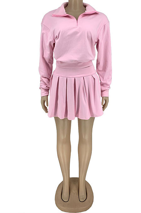 Black Newest Cotton Blend Velvet Long Sleeve Zipper Tops Mini Skirts Tennis Wear Sport Sets DN8632-1