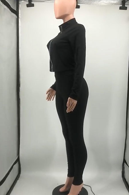 Light Gray Autumn Winter Newest Long Sleeve Zip Front Coat Pencil Pants Sport Sets KY3096-1
