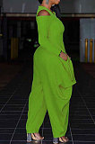 Orange Modest  Newest Long Sleeve Off Shoulder Zip Front Loose Solid Color Jumpsuits AMX6057-1
