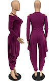 Orange Modest  Newest Long Sleeve Off Shoulder Zip Front Loose Solid Color Jumpsuits AMX6057-1