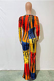 Red Cotton Blend Print Long Sleeve V Neck Zip Back Slim Fitting Slit Jumpsuits JH275-1
