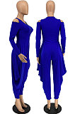 Yellow Modest  Newest Long Sleeve Off Shoulder Zip Front Loose Solid Color Jumpsuits AMX6057-2