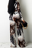 Tiger Pattern Women Sexy Trendy Long Sleeve Hollow Out Printing Pants Sets  HZF57822