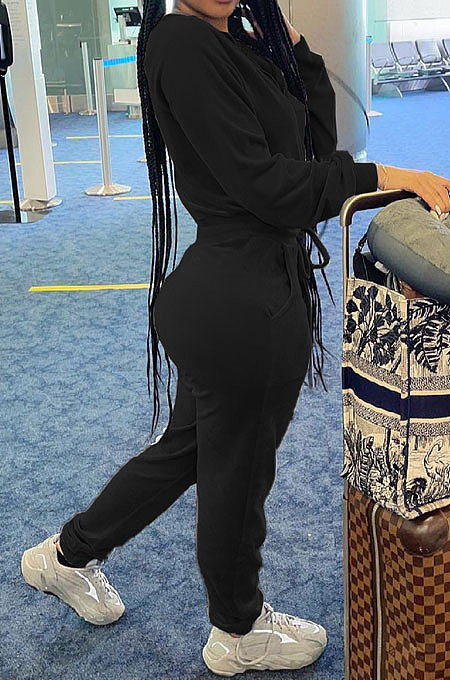 Rose Red  Casual Newest Velvet Long Sleeve Stand Neck Zip Front Collcet Waist Drawsting Jumpsuits LY047-1