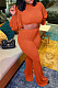 Orange Autumn Winter Woolen Knitting Lantern Sleeve Round Neck Crop Tops High Waist Flare Pants Sollid Color Sets LML270-2