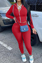 Red Autumn Winter Newest Long Sleeve Zip Front Coat Pencil Pants Sport Sets KY3096-4