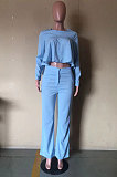Purple Fashion Wholesale Long Sleeve Irregularity Tops Wide Leg Pants Slim Fitting Sets D8454-5