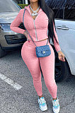 Light Gray Autumn Winter Newest Long Sleeve Zip Front Coat Pencil Pants Sport Sets KY3096-1