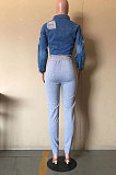 Drak Blue Autumn Winter Cute Casual Long Sleeve Hole Jean Coat D8455