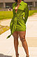 Green Simple Long Sleeve Lapel Neck Single-Breasted Solid Color Shirt Dress AMX6055