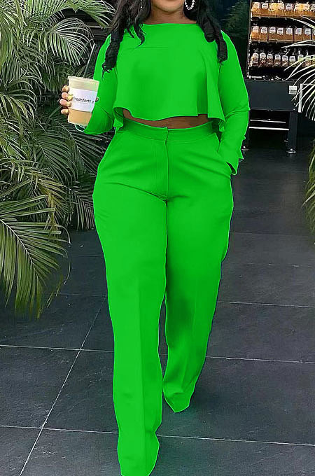 Purple Fashion Wholesale Long Sleeve Irregularity Tops Wide Leg Pants Slim Fitting Sets D8454-5