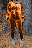 Rose Red Women Long Sleeve Round Collar Korea Velvet Solid Color Sexy Long Pants Sets MR2123-4
