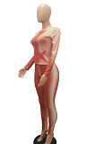 Orange Women Euramerican Fashion Sexy Bodycon Round Collar Printing Pants Sets MR2122-2
