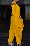 Orange Modest  Newest Long Sleeve Off Shoulder Zip Front Loose Solid Color Jumpsuits AMX6057-1