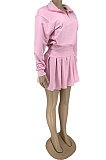 Black Newest Cotton Blend Velvet Long Sleeve Zipper Tops Mini Skirts Tennis Wear Sport Sets DN8632-1