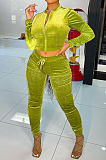 Khaki Wholesale Velvet Long Sleeve With Pocket Zip Coat Pencil Pants Sport Sets LML268-1