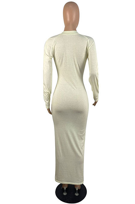 Black Wholesale Autumn Winter Long Sleeve Zip Front Slim Fitting Long Dress E8615-1