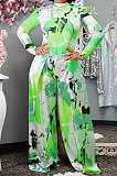 Red Women Autumn Winter Long Sleeve T Shirts Wide Leg Pants Printing Pants Sets RMH8944-3