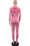 White Wholesale Casual Long Sleeve Zip Front Hooded Coat Pencil Pants Sport Sets OH8091-1