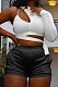 White Personality Pure Color Single Sleeve Side Bandage Bodycon T-Shirts KY3098-2