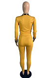 Gray Cotton Blend Casual Long Sleeve Lapel Neck Zipper Tops Capris Pants Sport Sets MK061-3