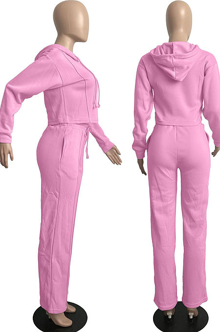 Black Casual Sport Long Sleeve Hoodie Wide Leg Pants Solid Color Loose Sets FH173-4