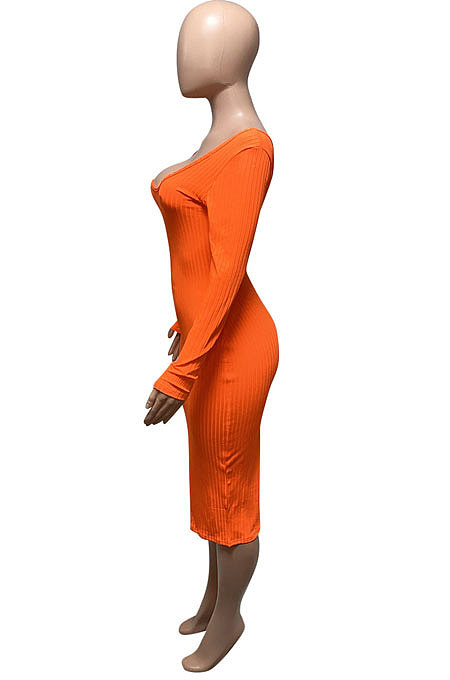 Coffee Euramerican Women Autumn Winter V Collar Off Shoulder Solid Color Ribber Bodycon Sexy Long Dress Q951-9