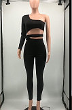Black Sexy Simple Single Sleeve Bandage Crop Tops Pencil Pants Slim Fitting Sets KY3099-1