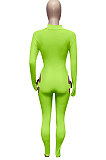 Purple Women Sexy Club Wear Buckle Pure Color Zipper Bodycon Jumpsuits Q955-3