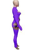 Black Women Sexy Club Wear Buckle Pure Color Zipper Bodycon Jumpsuits Q955-1