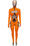 Neon Green Women Sexy Club Wear Buckle Pure Color Zipper Bodycon Jumpsuits Q955-6