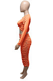 Red Euramerican Women Autumn Bodycon Tops Solid Color Ruffle Hip Sexy Skirts Sets Q960-2