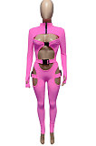 Black Women Sexy Club Wear Buckle Pure Color Zipper Bodycon Jumpsuits Q955-1