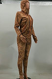 Gold Yellow Fashion Casual Print Long Sleeve Hoodie Pencil Pants Reflective Sets TK6200-1