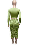 Red Euramerican Women Autumn Bodycon Tops Solid Color Ruffle Hip Sexy Skirts Sets Q960-2