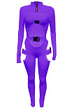Orange Women Sexy Club Wear Buckle Pure Color Zipper Bodycon Jumpsuits Q955-4