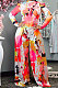 Red Women Autumn Winter Long Sleeve T Shirts Wide Leg Pants Printing Pants Sets RMH8944-3