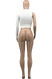 Black Personality Pure Color Single Sleeve Side Bandage Bodycon T-Shirts KY3098-1