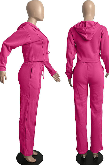 Black Casual Sport Long Sleeve Hoodie Wide Leg Pants Solid Color Loose Sets FH173-4