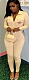 Front Flat Pocket Half Zipper Jumpsuit in Apricot