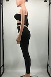 White Sexy Simple Single Sleeve Bandage Crop Tops Pencil Pants Slim Fitting Sets KY3099-2