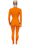 Rose Red Women Sexy Club Wear Buckle Pure Color Zipper Bodycon Jumpsuits Q955-5
