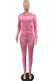 White Wholesale Casual Long Sleeve Zip Front Hooded Coat Pencil Pants Sport Sets OH8091-1
