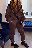 Black Casual Sport Long Sleeve Pocket Hoodie Sweat Pants Ruffle Solid Color Sets HG139-1
