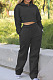 Black Casual Sport Long Sleeve Hoodie Wide Leg Pants Solid Color Loose Sets FH173-4