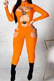 Pink Women Sexy Club Wear Buckle Pure Color Zipper Bodycon Jumpsuits Q955-2