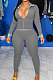 Gray Cotton Blend Casual Long Sleeve Lapel Neck Zipper Tops Capris Pants Sport Sets MK061-3