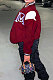 Wine Red Casual Webbing Spliced Letter Print Long Sleeve Cardigan Baseball Jacket HG138-2